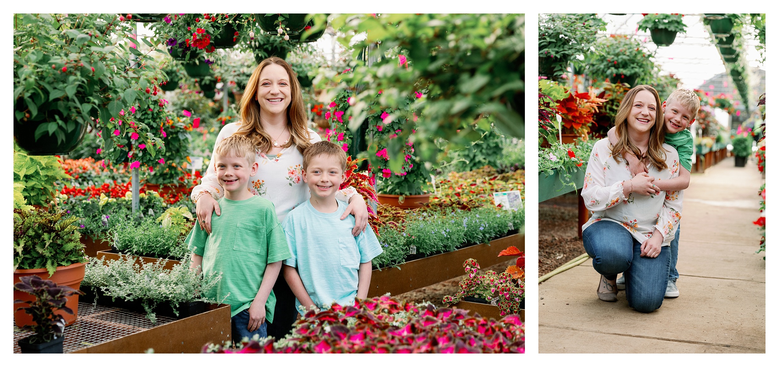 mom and kids pose in greenhouse at Rib Mountain Greenhouse