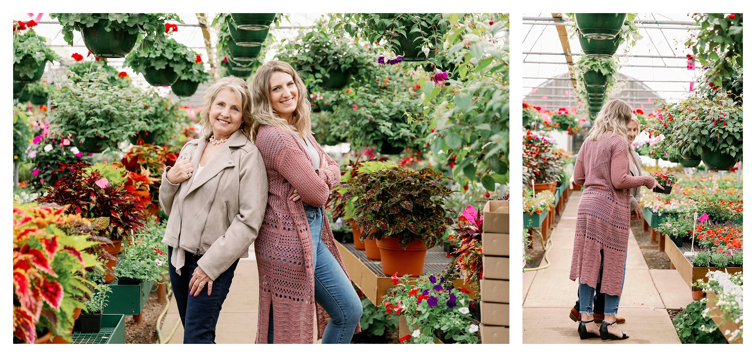 mom and adult daugher pose in greenhouse at Rib Mountain Greenhouse