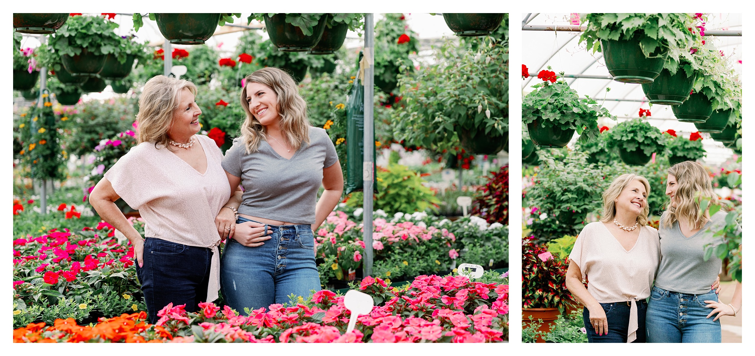 mom and adult daughter pose in greenhouse at Rib Mountain Greenhouse