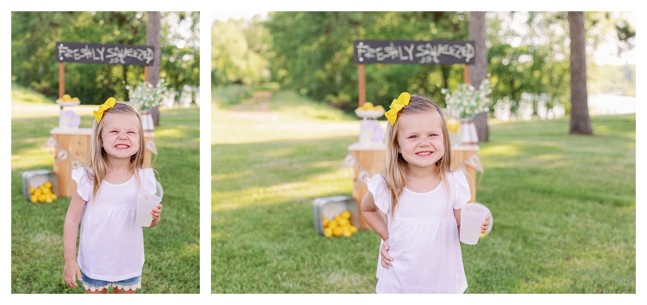 Girl poses with her lemonade at her Wausau, WI mini session at Sunnyvale Park 