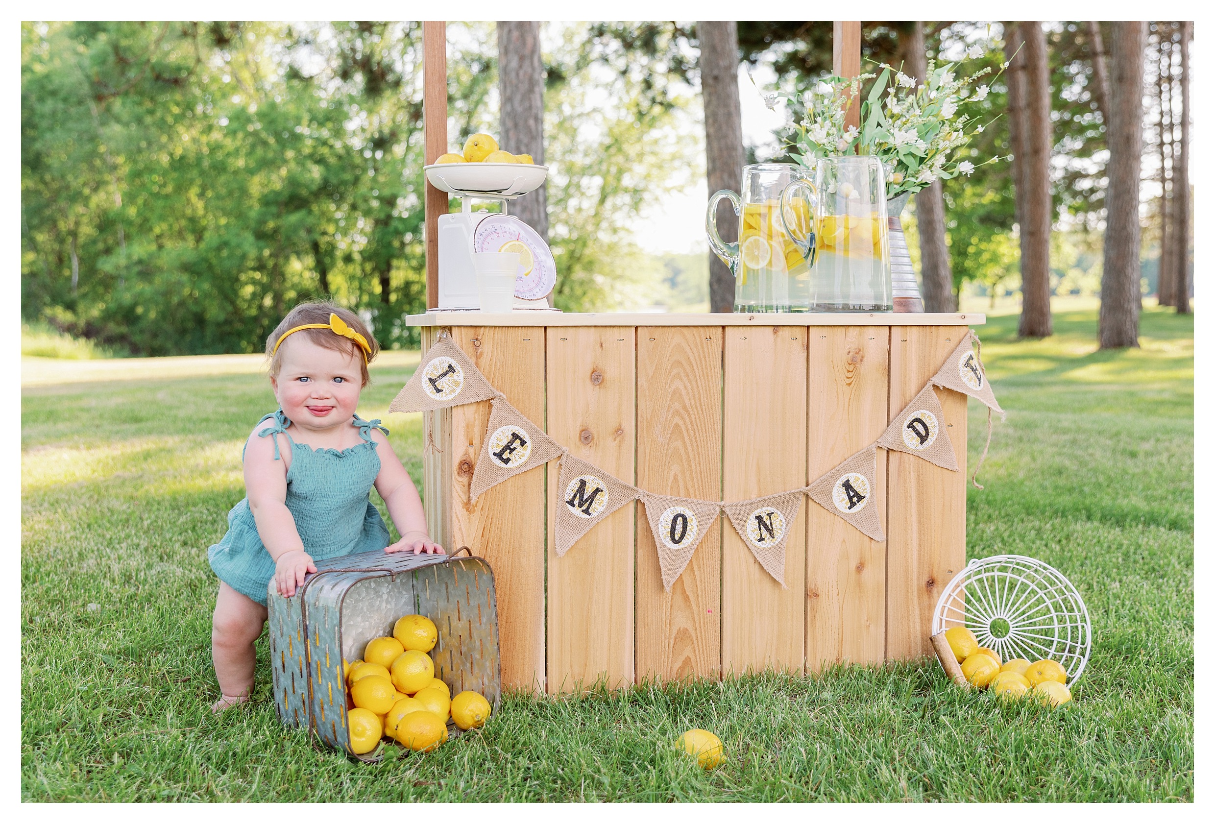 Toddler poses with lemons at her mini session in Wausau, WI