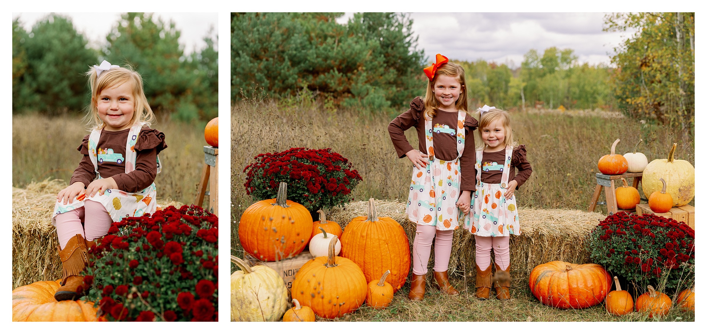 fall themed family mini session with pumpkins, hay bales, mums at Wausau Par